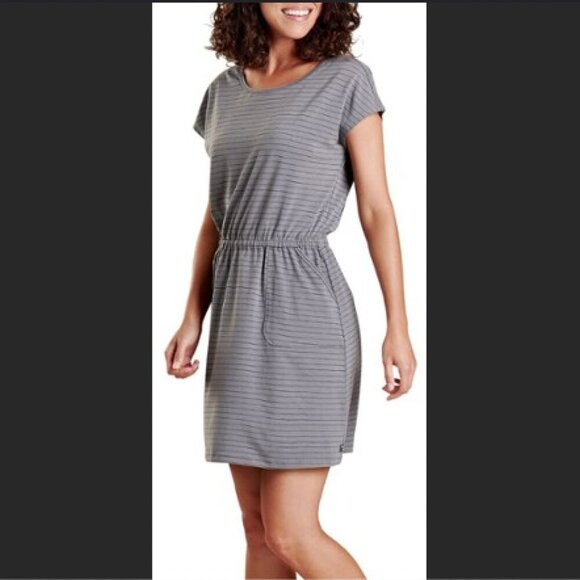Toad & Co. | Gray and White Striped Short Sleeve Swifty Dress Size Large - Picture 1 of 6
